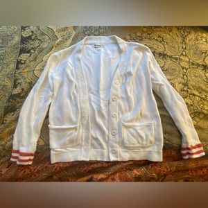 Varsity Style White & Red Cardigan Sweater